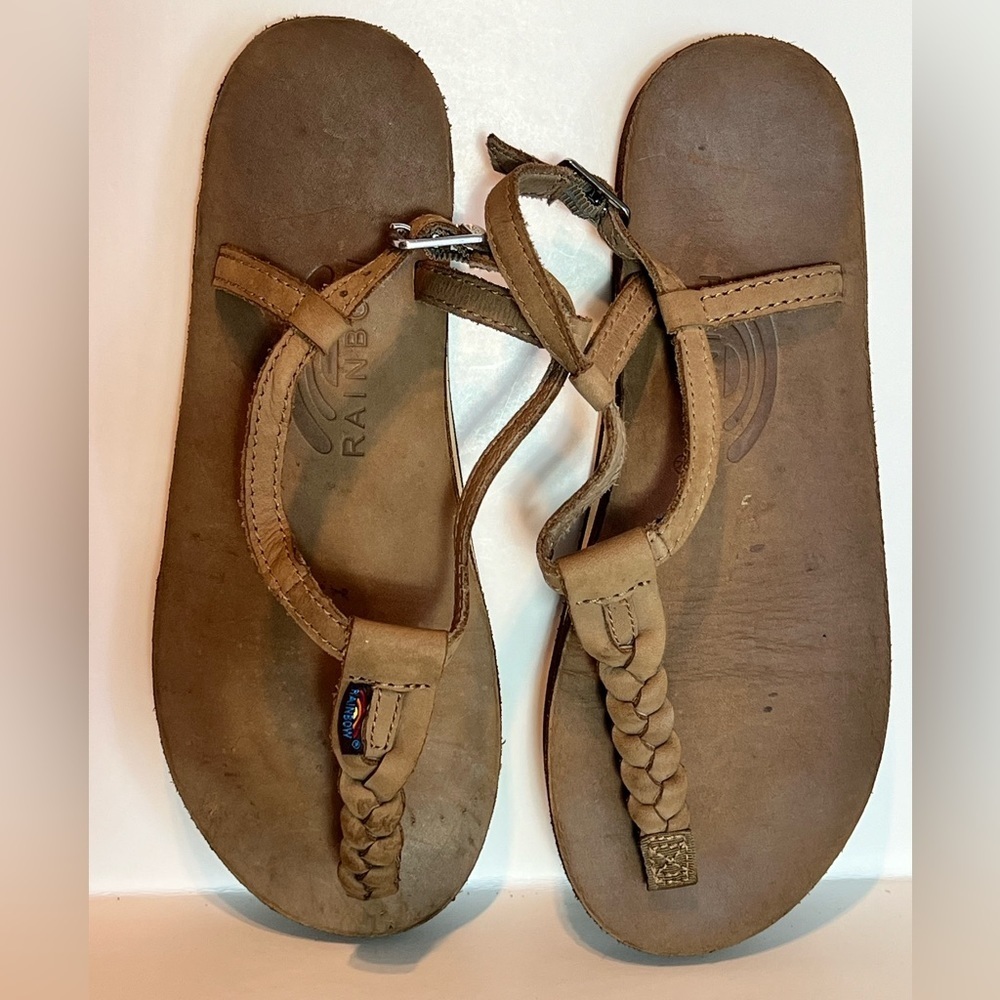 RAINBOW T STREET LEATHER THONG SANDAL WM SZ S (5.5-6.5) TAN